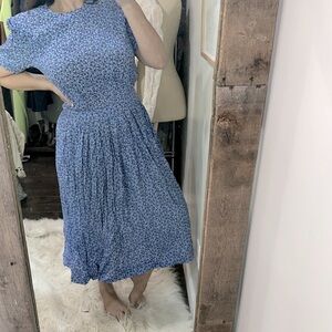 Karin Stevens vintage Blue Floral Midi Dress size 14 smocked waist